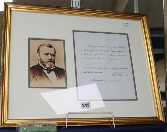 A framed Warrant for a Conditional Pardon, signed by General Grant, together with a photograph of the General